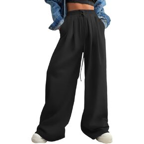Aleumdr Wide Leg Sweatpants for Women 2023 Trendy Fashion High Waisted Drawstring Loose Long Pants with Pockets