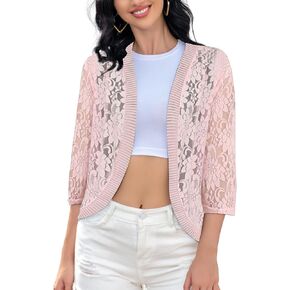 Xunger Women’s 3/4 Sleeve Lace Cardigan Casual Open Front Floral Lace Shrug Summer Cover Up in Saudi Arabia