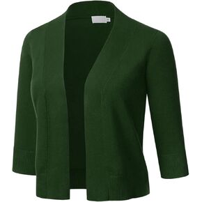 سترة صوفية نسائية كلاسيكية مريحة بأكمام 3/4 من COMFY WORLD مفتوحة من الأمام وناعمة ومتماسكة (S-3XL) in Kuwait