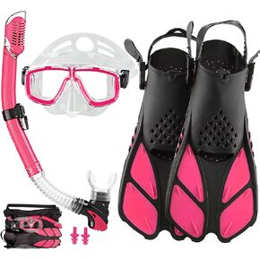 2022 Version Adults Mask Fins Snorkel Set, Snorkeling Gear for Adult with Fins, Snorkel Sets with Flippers, Adult Anti Leak Scuba Gear with Adjustable Fins Diving Mask Full Dry Top Snorkel with Bag