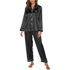 GAESHOW Women Silk Pajamas Set Long Sleeve Ladies Satin PJ Sets Button-Down Pajama Sleepwear Loungewear S~XL