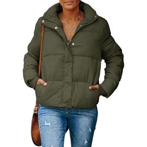 سترة نسائية شتوية منتفخة خفيفة الوزن مبطنة وياقة واقفة وأكمام طويلة ومعاطف مريحة بسحاب وأزرار in Kuwait