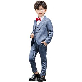TTBZKALE Boy Plaid Slim Fit Formal Suit Set 4 Pieces Dresswear