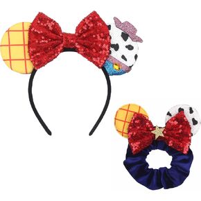Winniethepooh آذان زي عصابات الرأس، عسل النحل الترتر Minn Ears Scrunchies، أصفر الدب آذان عصابات، قوس قزح البريق آذان الفأر أغطية الرأس اكسسوارات الشعر للفتيات النساء الكبار الاطفال حفلة عيد ميلاد