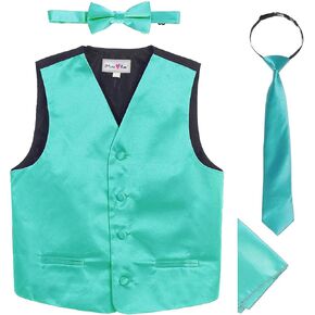OLIVIA KOO 4 Piece Baby and Big Boys' Formal Suit Vest Set with Bowtie and Tie (Size 3T to 16)