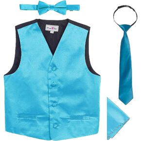 OLIVIA KOO 4 Piece Baby and Big Boys' Formal Suit Vest Set with Bowtie and Tie (Size 3T to 16)