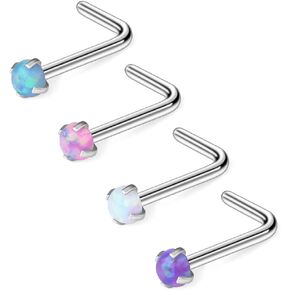 Ruifan 22G 316L Surgical Steel 1.5mm 2mm 2.5mm 3mm Opal Nose L-Shaped Rings Studs Ring Body Piercing Jewelry 1-4PCS in Kuwait