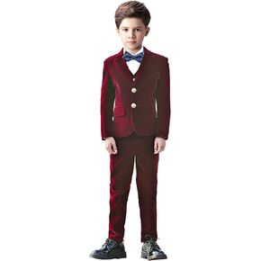 طقم بدلات للأولاد من Yanlu مكون من 5 قطع بدلة مخملية رسمية للأطفال مع سترة وسروال وقميص وربطة عنق in Kuwait