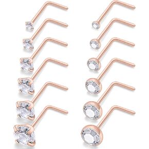 SCERRING 22 Gauge Nose Rings Hoop Stainless Steel Bone L Shaped Screw 1.5-4mm Opal CZ Nose Studs Cartilage Daith Tragus Ear Piercing Ring Hoop Body Jewelry Set 12-48PCS
