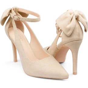 COLETER Womens Bow Knot High Heels Pointed Toe Stiletto Ankle Strap D'Orsay Pumps Bow Evening Dress Shoes