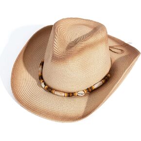 قبعة رعاة البقر من القش للنساء والرجال من Lisianthus - قبعة شمس أنيقة للشاطئ بحافة واسعة in Kuwait