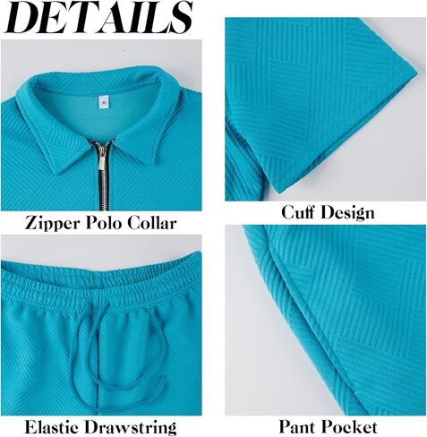 Aulemen Mens 2 Piece Zip Tracksuit Short Sleeve Print Polo Shirt and Shorts Sets Summer Outfits for Men in Kuwait