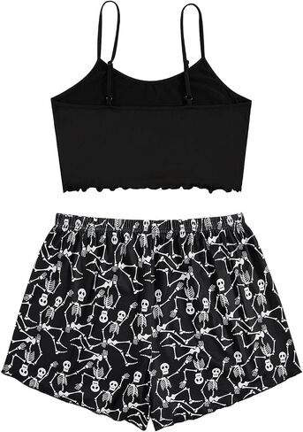 SOLY HUX Women's Cute Cartoon Print Lettuce Trim Cami Top and Shorts Cute Pajama Set Sleepwear in Saudi Arabia