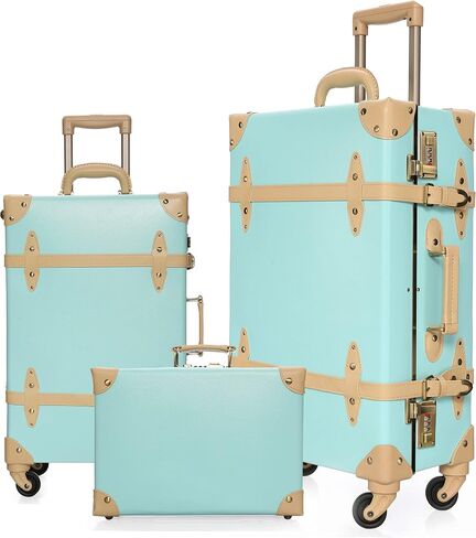 urecity Vintage Luggage Sets of 3 Piece - Hardside Lightweight Spinner Suitcases - Retro Travel Set includes Under Seat Train Case, 26"+20"+12" in Kuwait
