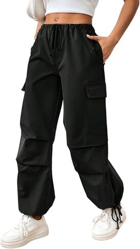 Verdusa Women's Drawstring Waist Side Pocket Joggers Cargo Pants Loose Long Trousers in Kuwait