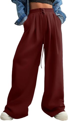 Aleumdr Wide Leg Sweatpants for Women 2025 Trendy Fashion High Waisted Drawstring Loose Long Pants with Pockets in Kuwait