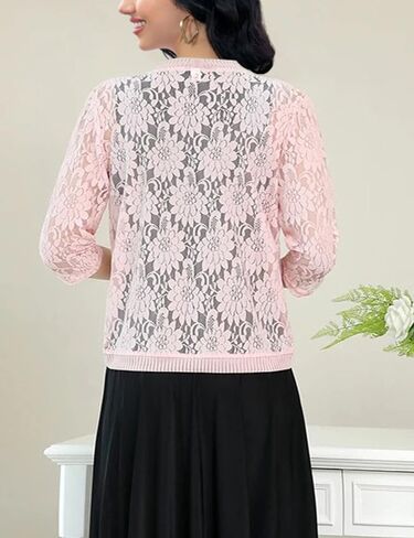 Xunger Women’s 3/4 Sleeve Lace Cardigan Casual Open Front Floral Lace Shrug Summer Cover Up in Kuwait