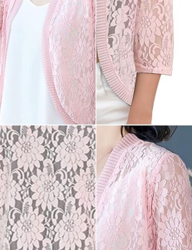 Xunger Women’s 3/4 Sleeve Lace Cardigan Casual Open Front Floral Lace Shrug Summer Cover Up in Kuwait