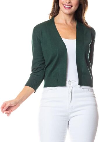 سترة صوفية نسائية كلاسيكية مريحة بأكمام 3/4 من COMFY WORLD مفتوحة من الأمام وناعمة ومتماسكة (S-3XL) in Kuwait