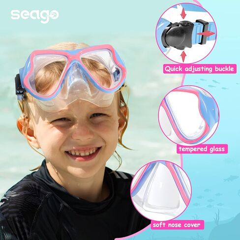 مجموعة الغطس للأطفال من Seago مع قناع السباحة والغطس العلوي الجاف وزعانف السباحة ومجموعة الغطس مع حقيبة شبكية للأولاد والبنات من سن 5 إلى 14 عامًا in Kuwait