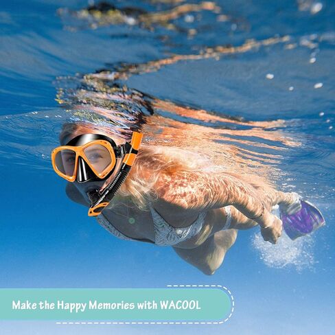 WACOOL مجموعة أدوات احترافية للمراهقين البالغين والغطس والغوص والغطس من الزجاج المطلي المضاد للضباب مع صمام تطهير قطعة الفم من السيليكون ومضاد للرذاذ in Kuwait