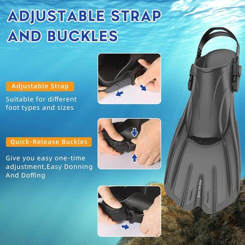 REALIKE زعانف سباحة زعانف للغطس زعانف للغطس للسباحة كعب مفتوح قابل للتعديل قصير حجم السفر زعانف للغطس للكبار الرجال والنساء in Kuwait