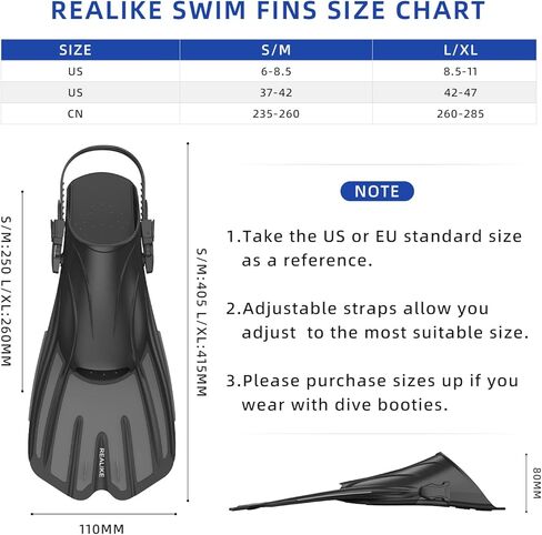 REALIKE زعانف سباحة زعانف للغطس زعانف للغطس للسباحة كعب مفتوح قابل للتعديل قصير حجم السفر زعانف للغطس للكبار الرجال والنساء in Kuwait