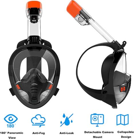 قناع الغطس للأطفال والكبار، قناع الغطس لكامل الوجه للرجال والنساء، مجموعة الغطس القابلة للطي للسباحة، جزء علوي جاف، مضاد للتسرب/مضاد للضباب / رؤية بانورامية 180 درجة in Kuwait