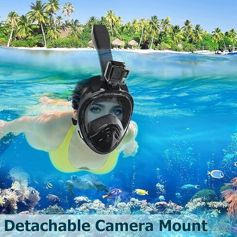 Relity Full Face Snorkel Mask with Upgraded Breathing System, Foldable 180° Panoramic View Anti-Leak Anti-Fog Snorkeling Gear for Adults with Detacha in Saudi Arabia