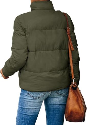 سترة نسائية شتوية منتفخة خفيفة الوزن مبطنة وياقة واقفة وأكمام طويلة ومعاطف مريحة بسحاب وأزرار in Kuwait