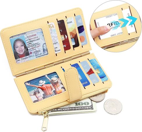 حامل بطاقة الائتمان Badiya للنساء RFID Blocking Slim Wallet Bifold Multi Card Case جيب بسحاب مع 3 نافذة لبطاقة الهوية in Saudi Arabia