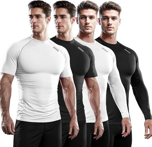 DRSKIN 4, 3 or 1 Pack Men's Compression Shirts Top Long Sleeve Sports Baselayer Workout Running Athletic Gym in Kuwait