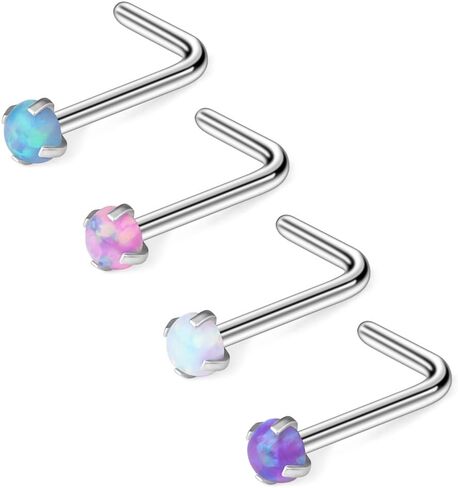 Ruifan 22G 316L Surgical Steel 1.5mm 2mm 2.5mm 3mm Opal Nose L-Shaped Rings Studs Ring Body Piercing Jewelry 1-4PCS in Kuwait