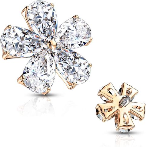 FIFTH CUE 14G Five Pear CZ Flower 316L فولاذ جراحي داخليًا ملولب جلدي مرساة علوية in Kuwait