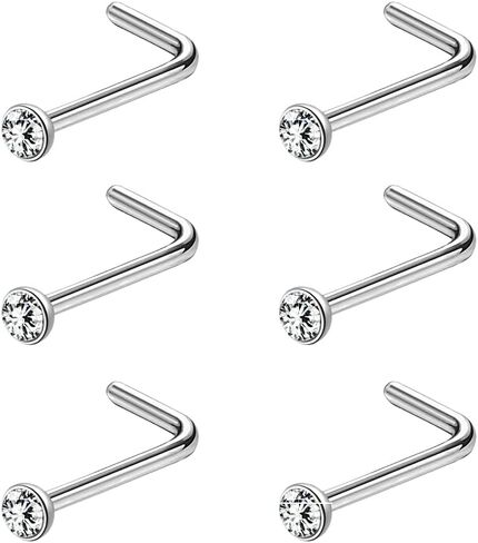 6ixGosh 6pcs 20g ترصيع الأنف الأسود روز الذهب حلقات الأنف الفولاذ المقاوم للصدأ L على شكل المفتاح الأنف الدائري ترصيع للنساء الرجال حلقات الأنف الصغيرة لطيف مسمار 3mm تشيكوسلوفاكيا الأنف ثقب المجوهرات in Kuwait