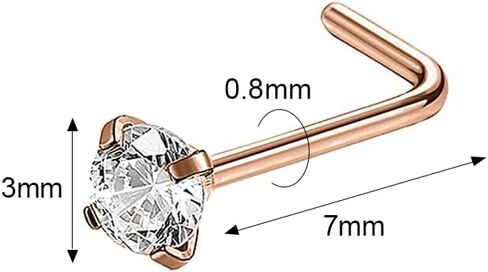 6ixGosh 6pcs 20g Nose Studs Black Rose Gold Nose Rings Stainless Steel L Shaped Corkscrew Nose Ring Studs for Women Men Small Cute Nose Rings Stud 3mm Cz Nostril Piercing Jewelry in Kuwait