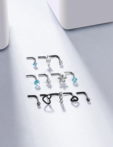 Prjndjw حلقات الأنف ترصيع للنساء 20G ترصيع الأنف الصلب الجراحية هيبوالرجينيك لطيف تشيكوسلوفاكيا قلب صغير نجمة L الشكل 20 قياس حلقات الأنف حلقة الأنف الفضية مسمار الأنف الحقيقي زهرة أوبال حلقات الأنف 7 مم in Kuwait