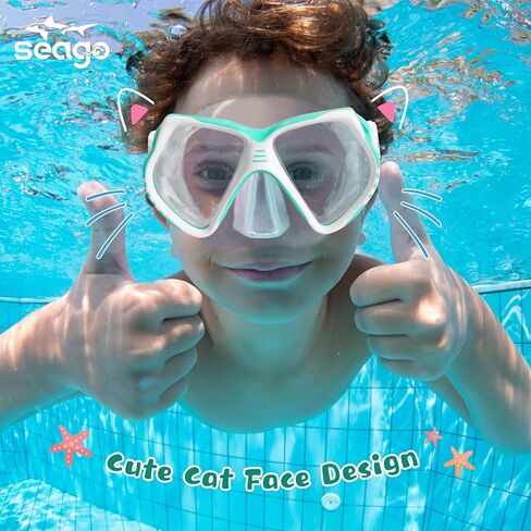 مجموعة Seago Kids Snorkel للأعمار من 6 إلى 14 عامًا قناع السباحة والغطس المضاد للضباب والغطس العلوي الجاف للأولاد والبنات والمراهقين in Kuwait