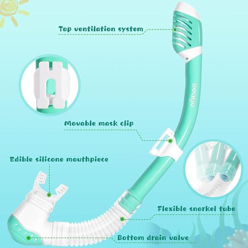مجموعة Seago Kids Snorkel للأعمار من 6 إلى 14 عامًا قناع السباحة والغطس المضاد للضباب والغطس العلوي الجاف للأولاد والبنات والمراهقين in Kuwait