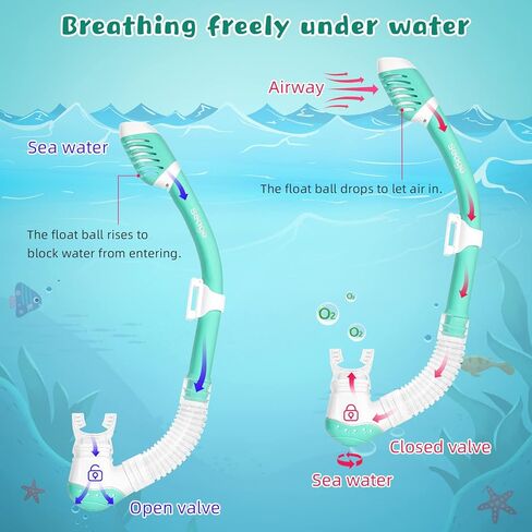 مجموعة Seago Kids Snorkel للأعمار من 6 إلى 14 عامًا قناع السباحة والغطس المضاد للضباب والغطس العلوي الجاف للأولاد والبنات والمراهقين in Kuwait