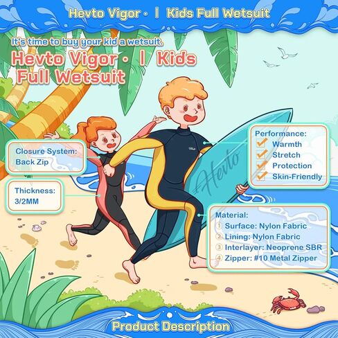 بدلة غطس للأطفال من Hevto للأولاد والبنات والشباب 3/2 مم من النيوبرين بدلة غطس كاملة وقصيرة للسباحة والغطس سوب وركوب الأمواج والغوص in Kuwait