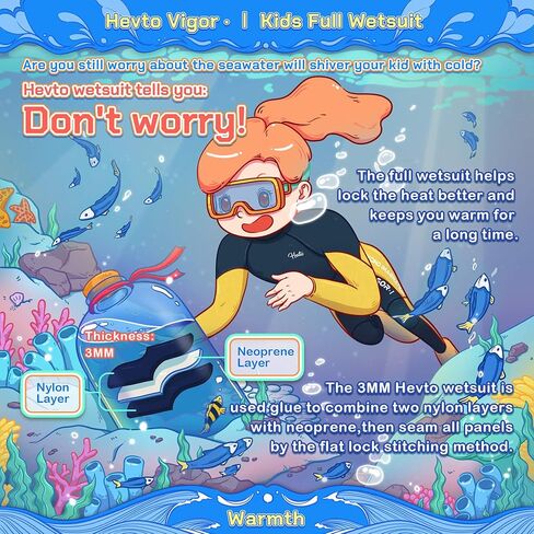 بدلة غطس للأطفال من Hevto للأولاد والبنات والشباب 3/2 مم من النيوبرين بدلة غطس كاملة وقصيرة للسباحة والغطس سوب وركوب الأمواج والغوص in Kuwait