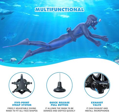 سماكو قناع غوص لكامل الوجه مع حامل كاميرا، قناع غوص لكامل الوجه للبالغين متوافق مع خزان الغوص S400/S400 بلس/S400 برو/S700، قناع غوص بتصميم مريح للتنفس - اسود in Kuwait