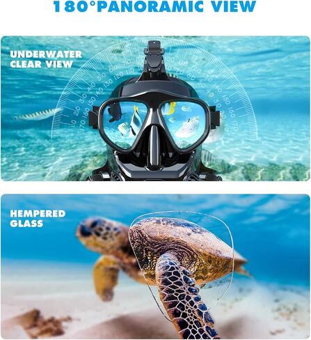 سماكو قناع غوص لكامل الوجه مع حامل كاميرا، قناع غوص لكامل الوجه للبالغين متوافق مع خزان الغوص S400/S400 بلس/S400 برو/S700، قناع غوص بتصميم مريح للتنفس - اسود in Kuwait