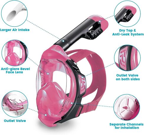 Jwintee Kids Full Face Snorkel Mask, Kids Snorkeling Set Gear with Camera Mount, Dry Top Anti-Leak Anti-Fog, 180 Degree Panoramic View in Saudi Arabia