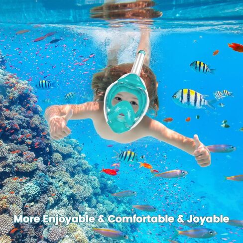 Jwintee Kids Full Face Snorkel Mask, Kids Snorkeling Set Gear with Camera Mount, Dry Top Anti-Leak Anti-Fog, 180 Degree Panoramic View in Saudi Arabia