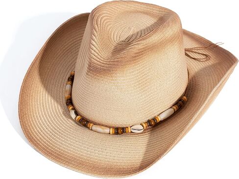 قبعة رعاة البقر من القش للنساء والرجال من Lisianthus - قبعة شمس أنيقة للشاطئ بحافة واسعة in Kuwait