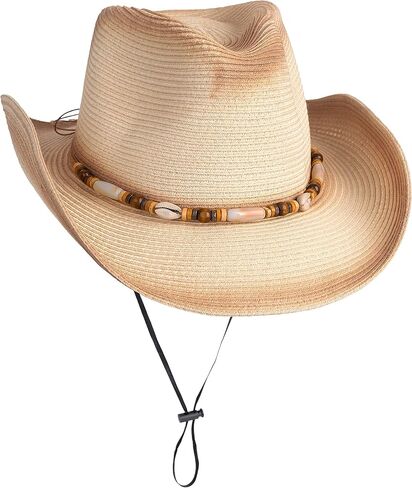 قبعة رعاة البقر من القش للنساء والرجال من Lisianthus - قبعة شمس أنيقة للشاطئ بحافة واسعة in Kuwait