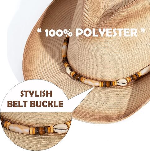 قبعة رعاة البقر من القش للنساء والرجال من Lisianthus - قبعة شمس أنيقة للشاطئ بحافة واسعة in Kuwait
