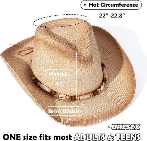 قبعة رعاة البقر من القش للنساء والرجال من Lisianthus - قبعة شمس أنيقة للشاطئ بحافة واسعة in Kuwait